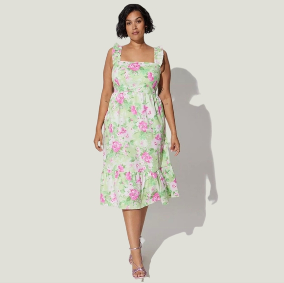 Torrid Garden Rose Mini Poplin Tiered Ruffle Strap Dress Womens Sz 14 / 16 NWT - Picture 1 of 16